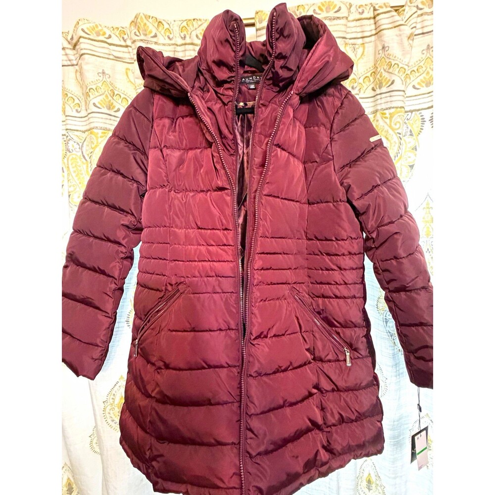 Laundry by Shelli Segal Women's Burgundy Hooded Puffer coat $265 L 321685